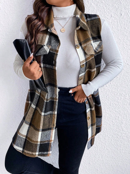 Plus Size Button Up Vest Coat