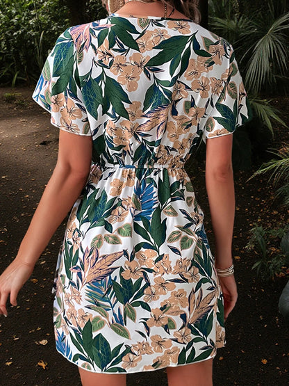 Printed Surplice Short Sleeve Dress