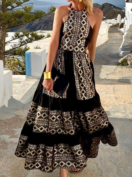 Printed Bohemian Off-The-Shoulder Dress