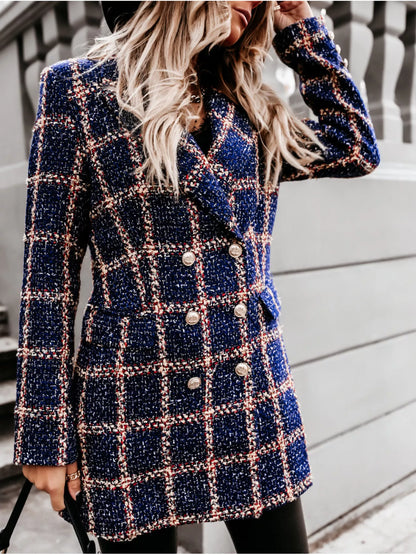 Plaid Tweed Double-Breasted Coat