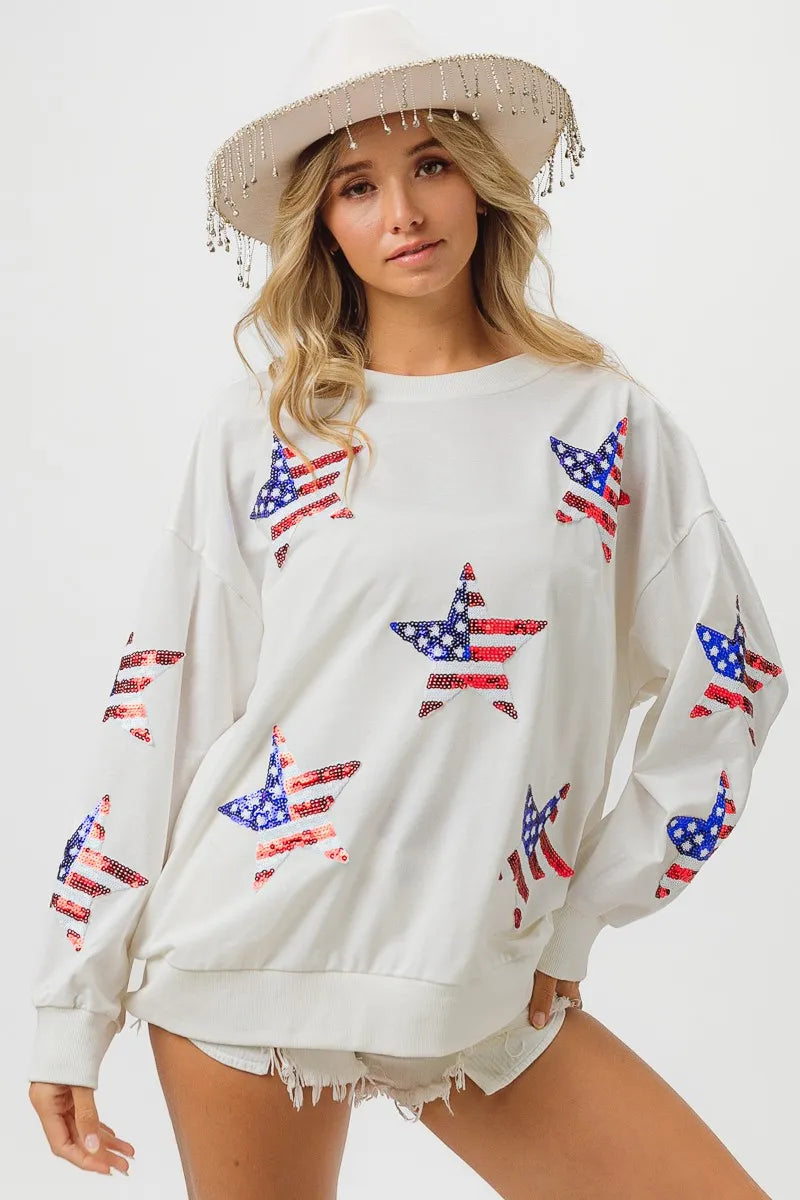 American Flag Sequin Star Sweatshirt