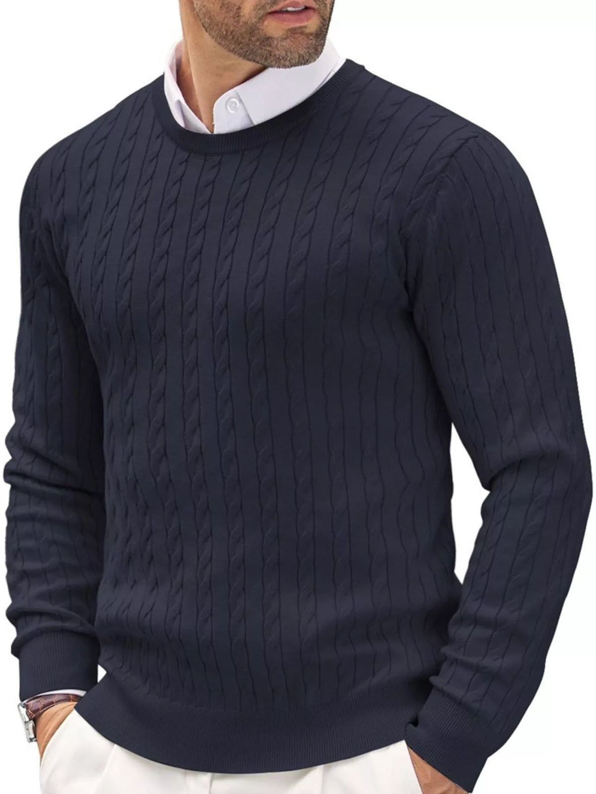 Men's cable-knit pullover sweater, view 9