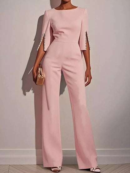 Wide-Leg Jumpsuit with Slit Sleeve