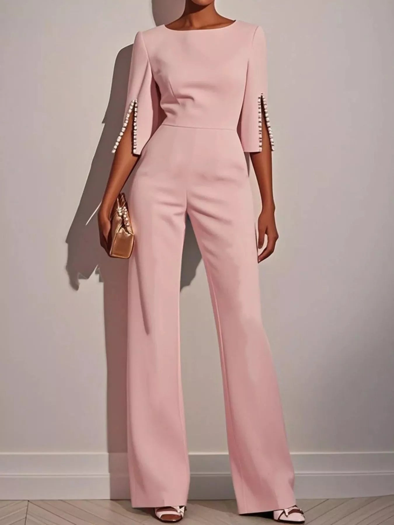 Wide-Leg Jumpsuit with Slit Sleeve
