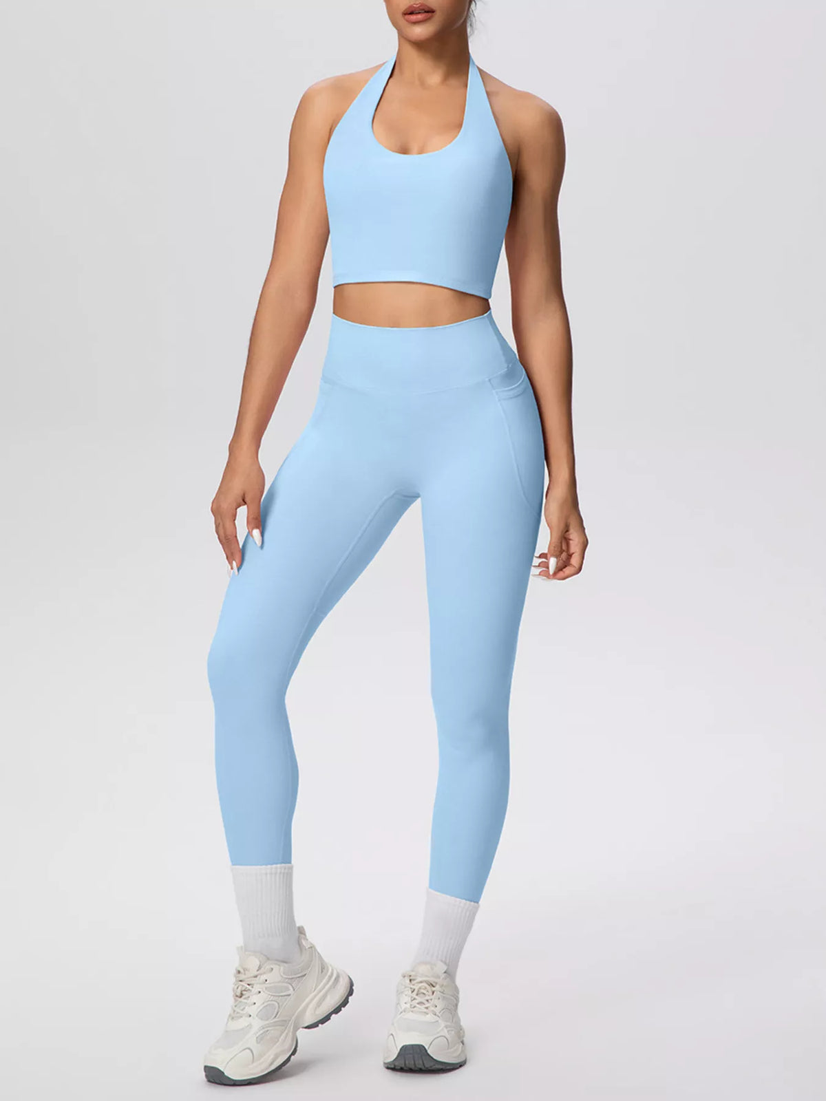 Halter Neck Crop Top & High-Waisted Leggings Set