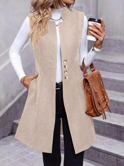 Button Up Sleeveless Longline Vest Coat
