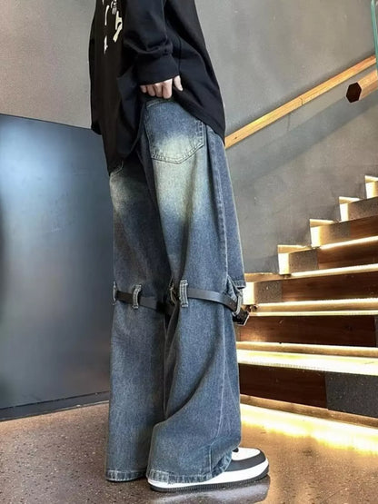 Men's Full Size Distressed Wide Leg Jeans