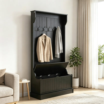 Black 3-In-1 Entryway Bench Coat Rack