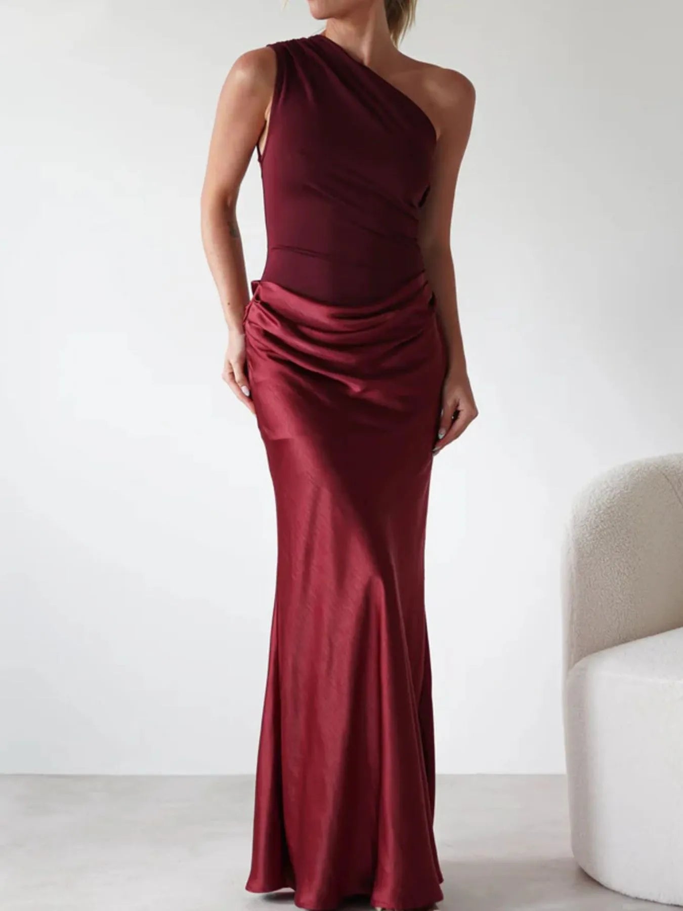 One Shoulder Ruched Bodycon Maxi Dress