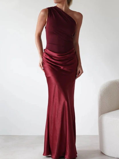 One Shoulder Ruched Bodycon Maxi Dress