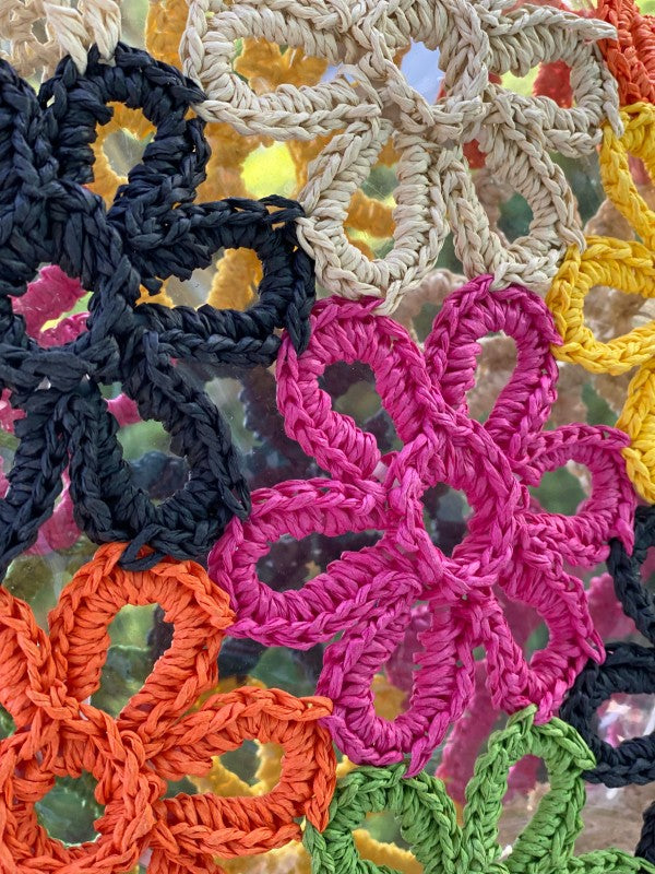 Flower power straw tote, view 4