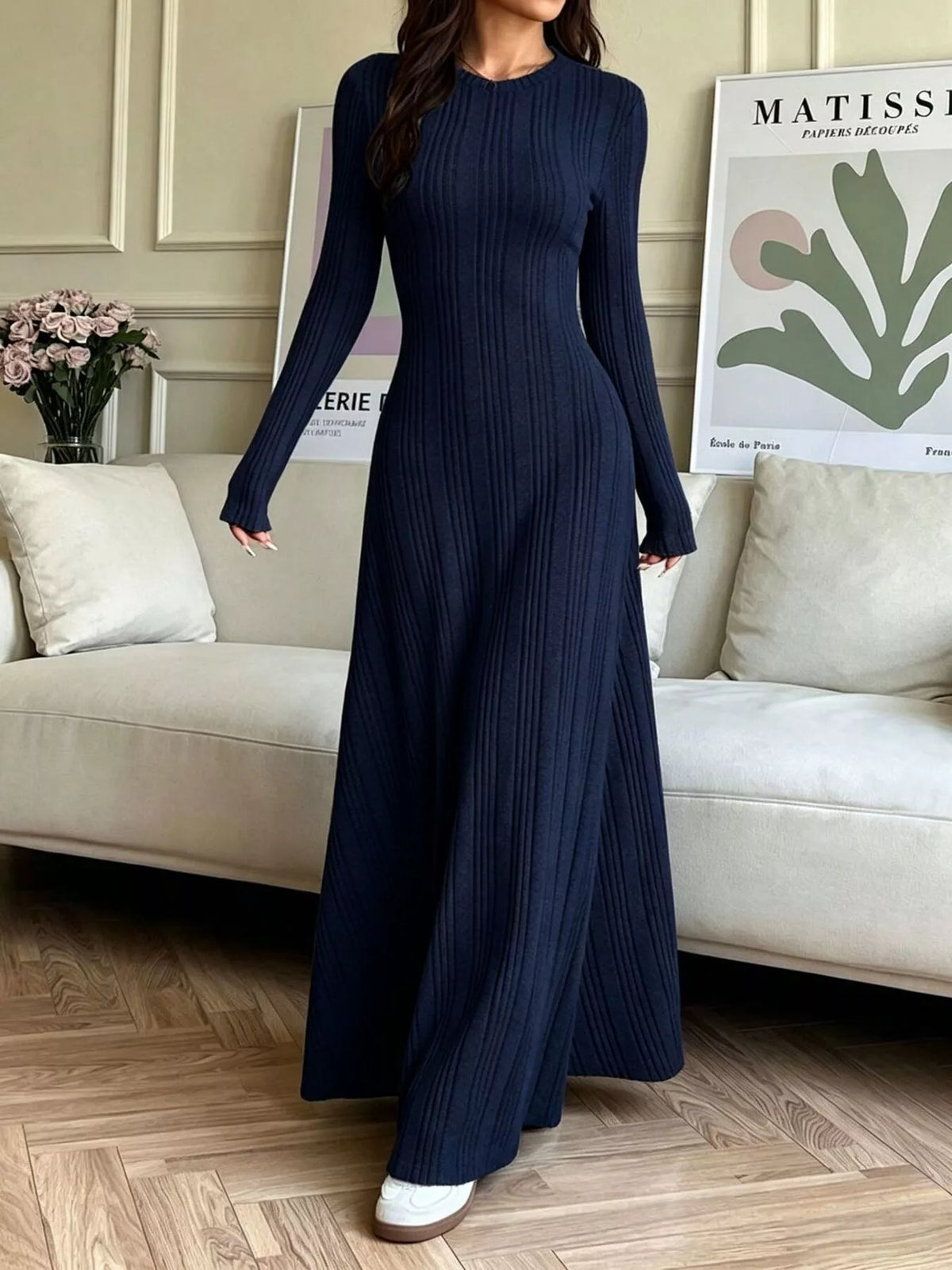 Long Sleeve Ribbed Knit Dress