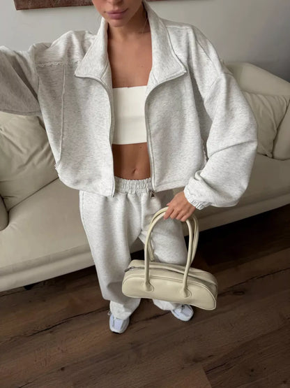 Zip-Up Jacket and Wide-Leg Pants Set