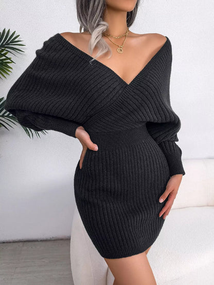 Surplice Long Sleeve Sweater Dress