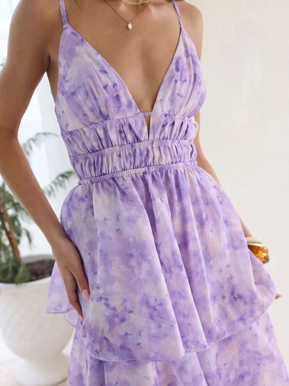 Tie-Dye Ruffled Layered Dress
