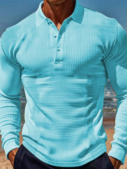 Men's Full Size Waffle-Knit Button Polo