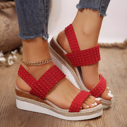 Woven Elastic Strap Wedge Sandals