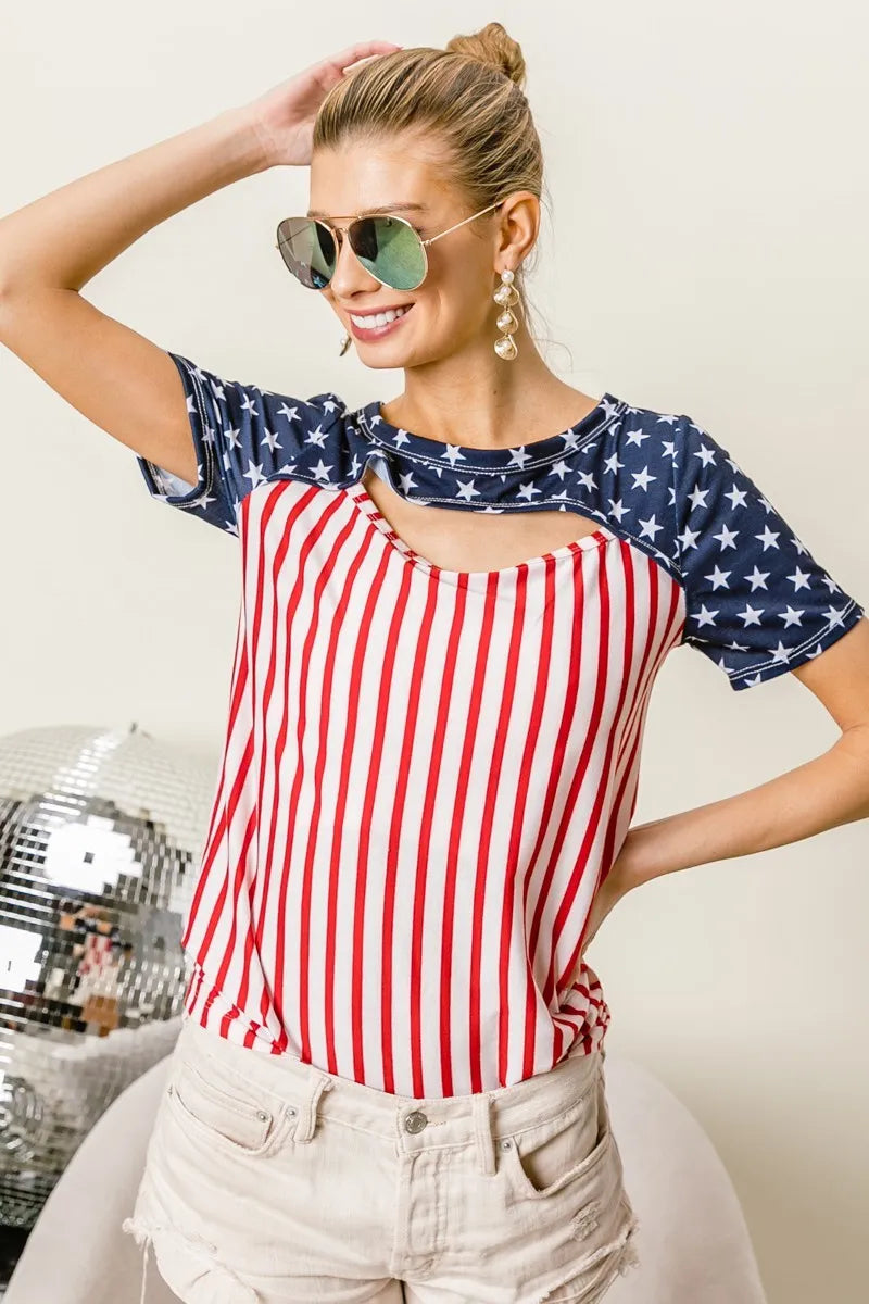American Flag Theme Front Cut Out Top