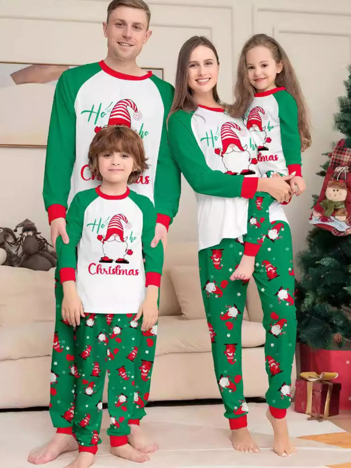 Full Size Christmas Gnome Print Matching Family Pajama Set Plus Size