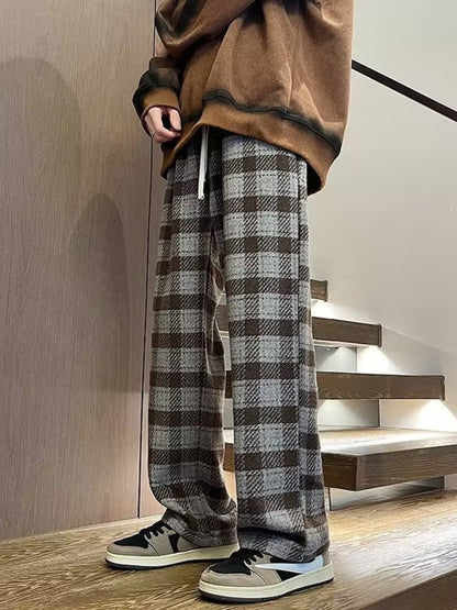 Men's Plus Size Vintage Plaid Wide Leg Pants