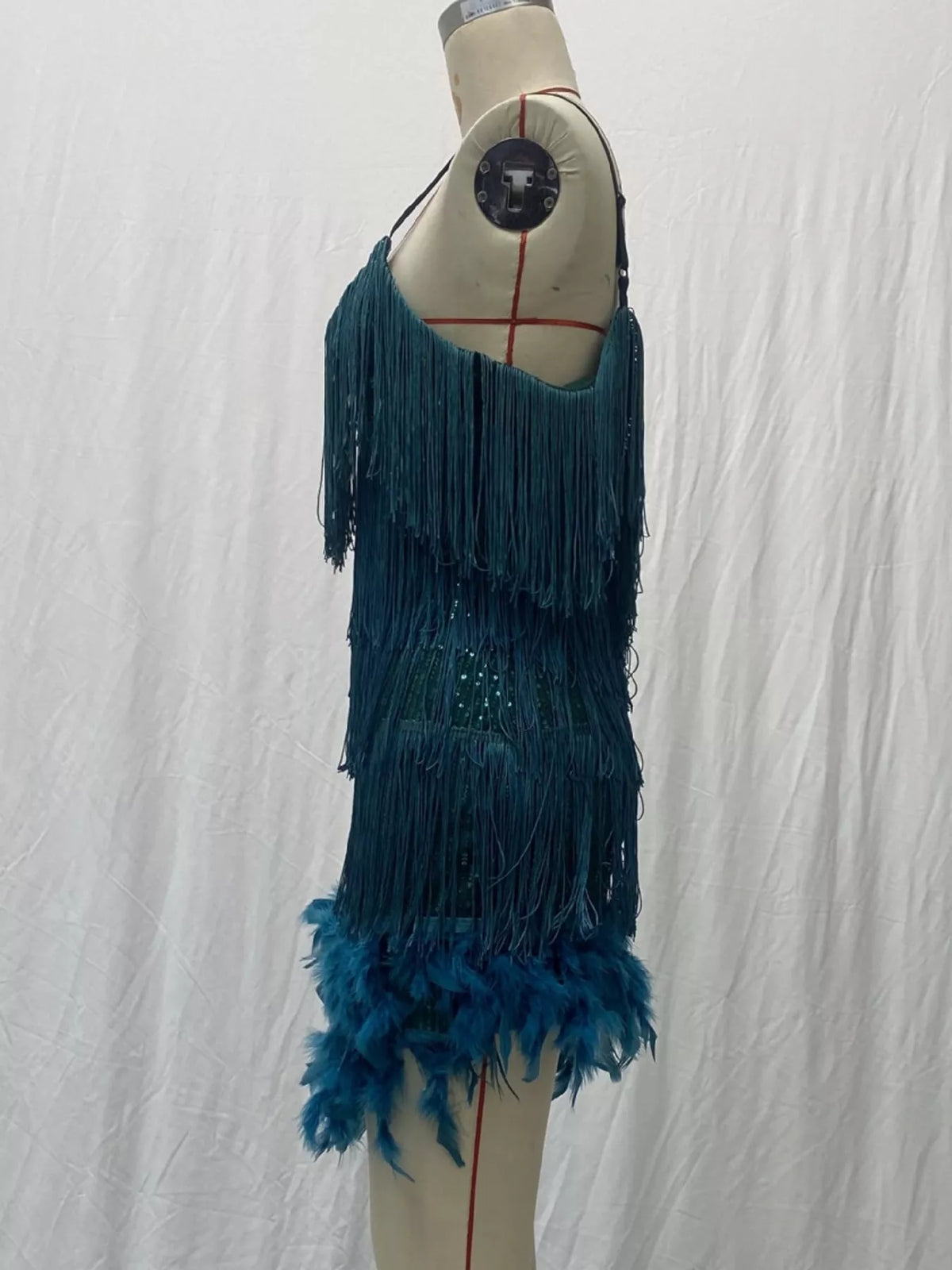Plus Size Feather Fringe Sequin Dress for Celebrations