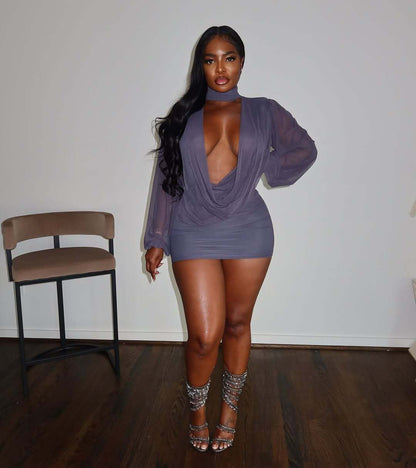 Mesh splicing hip hugging short dress