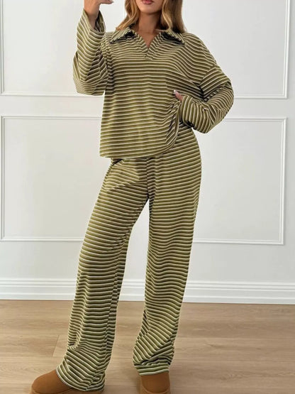Striped polo top and pants set, view 20