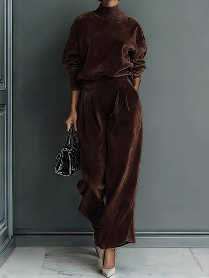 Plus size velvet mock neck set, view 11