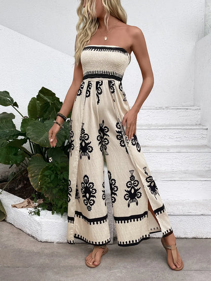 Off Shoulder Printed Wide Leg Jumpsuit