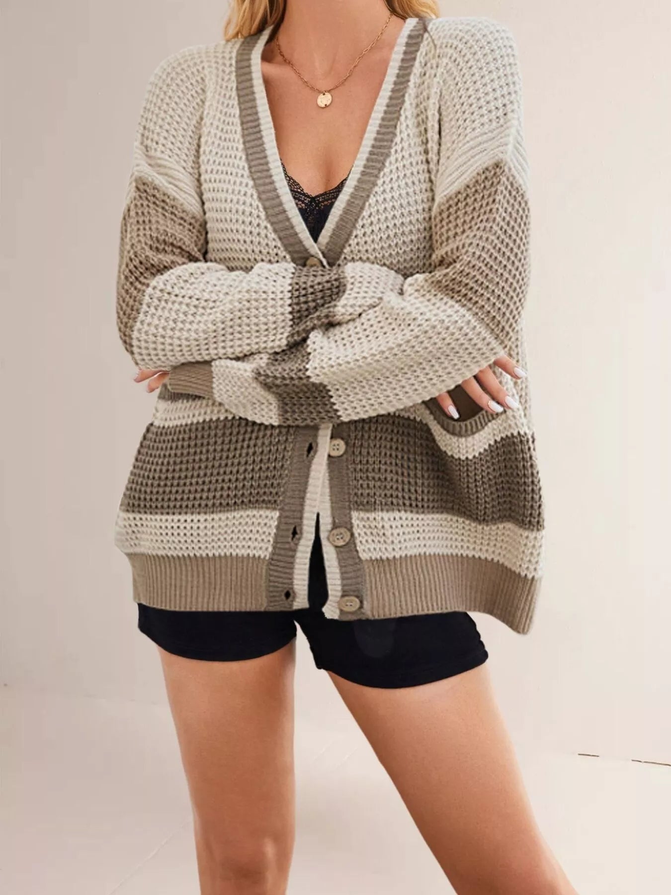 Color Block V-Neck Cardigan