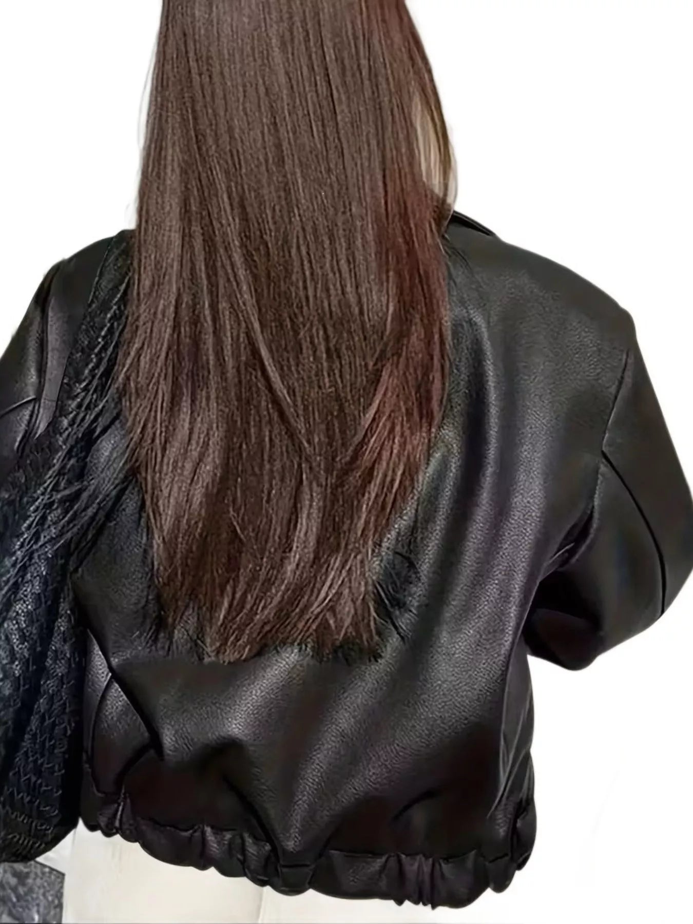 Oversized Faux Leather Zip Up Moto Jacket