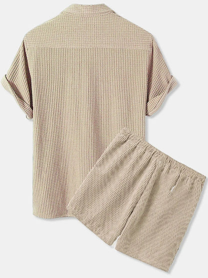 Men's Button Detail Short Sleeve Top and Shorts Set