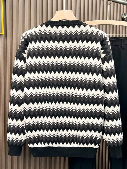 Men's Plus Size Striped Round Neck Sweater