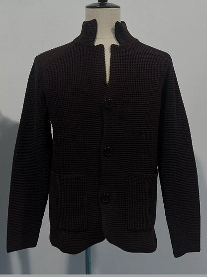 Men's Slim-Fit Knit Stand-Collar Cardigan with Pockets