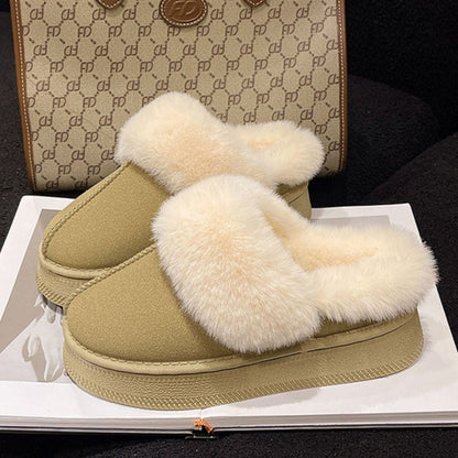 Suede Faux Fur Platform Slippers