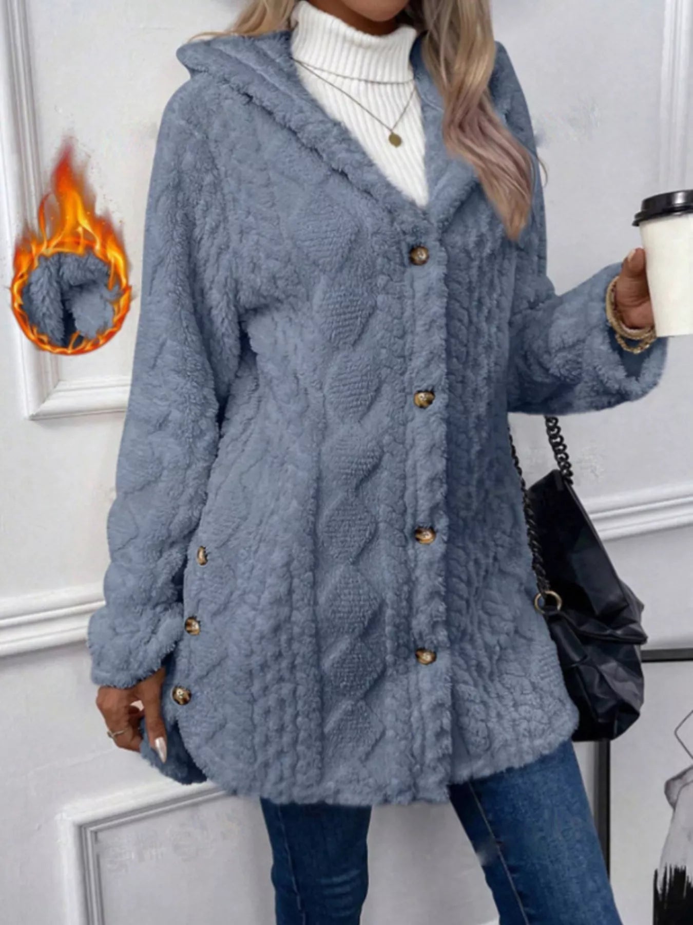 Hooded Button-Down Fleece Outerwear