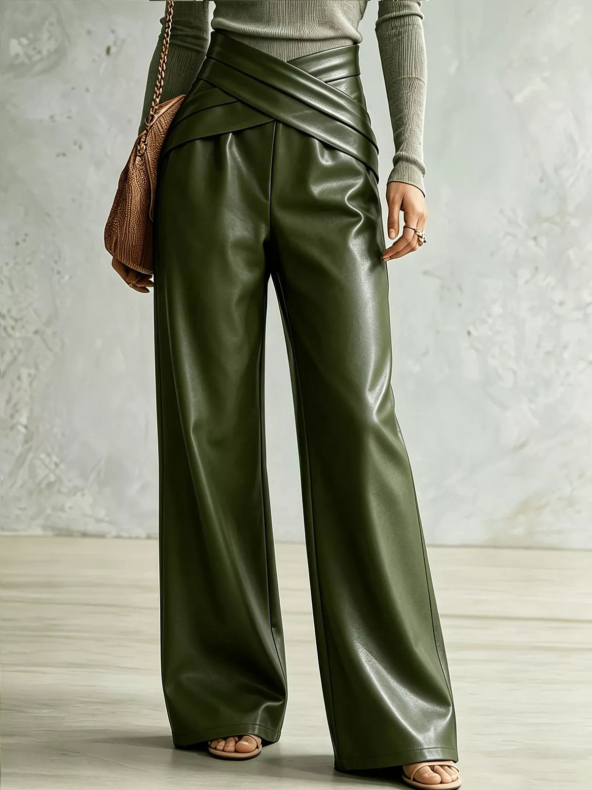 Women's criss-cross detail wide-leg pants with seam accents