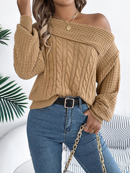 One Shoulder Cable Knit Sweater