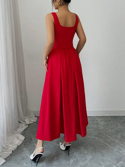 Square Neck Wide Strap Midi Dress
