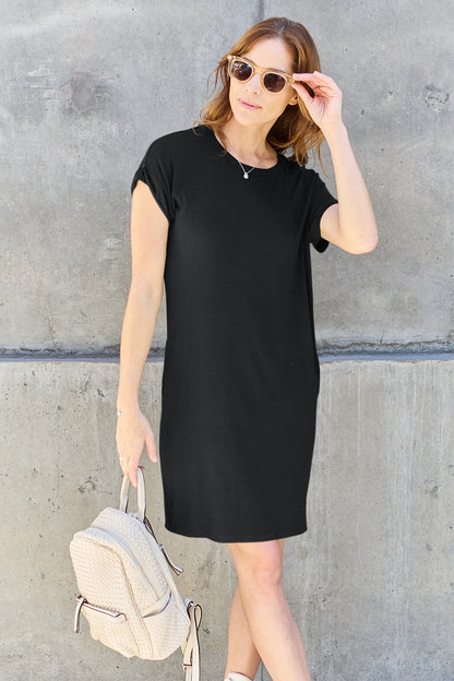 Basic Bae Full Size Round Neck Short Sleeve Dress with Pockets - MONLANE