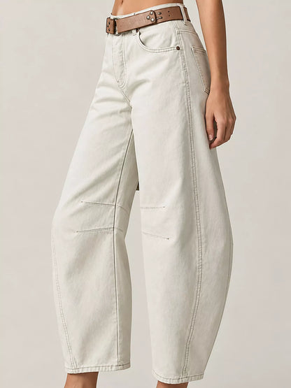 Plus Size High-Waist Barrel-Leg Jeans with Pockets