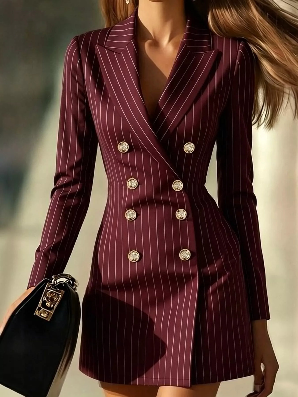 Striped double-breasted blazer dress, view 6