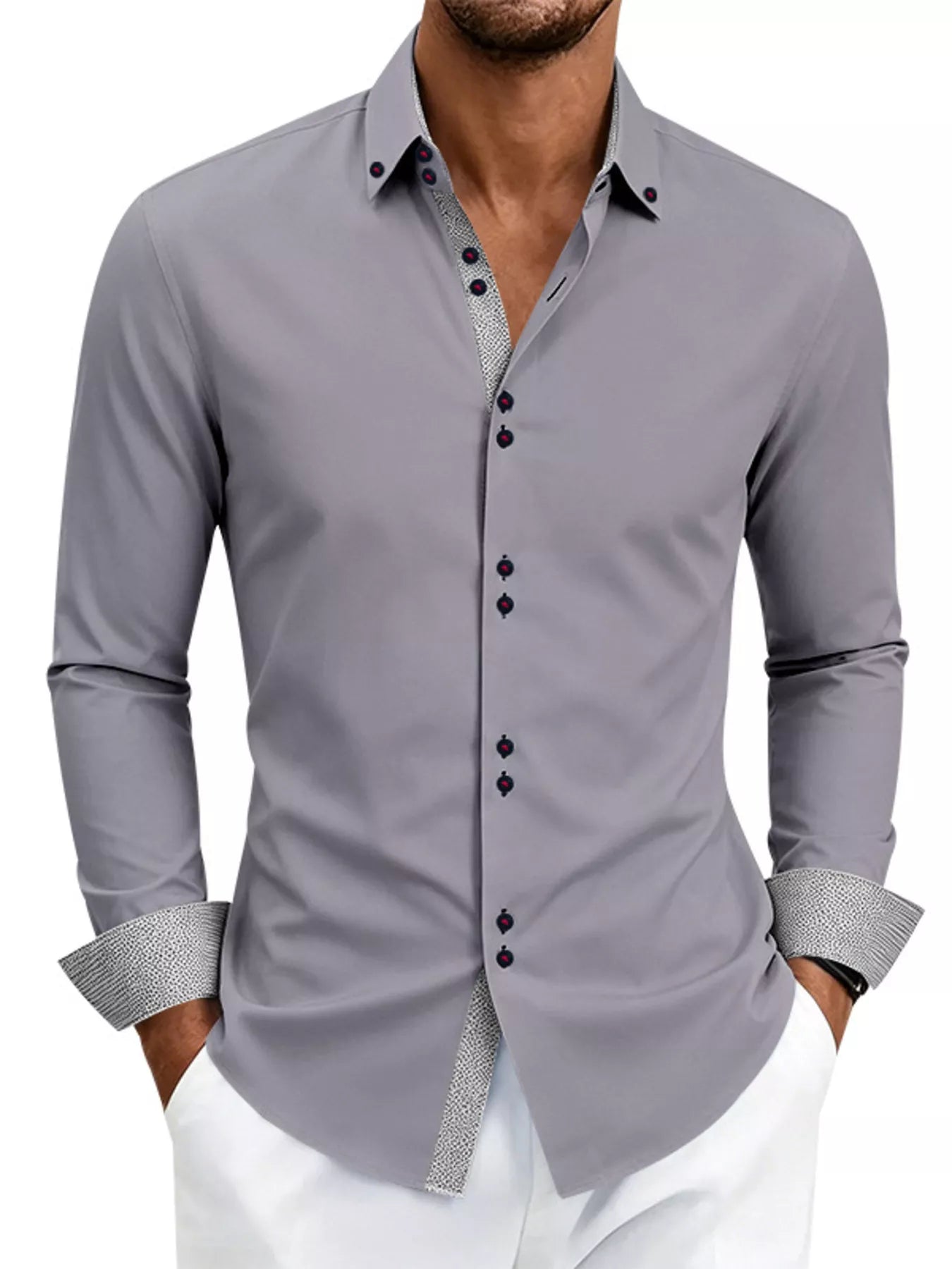 Men's Full Size Slim Fit Contrast Trim Shirt Plus Size