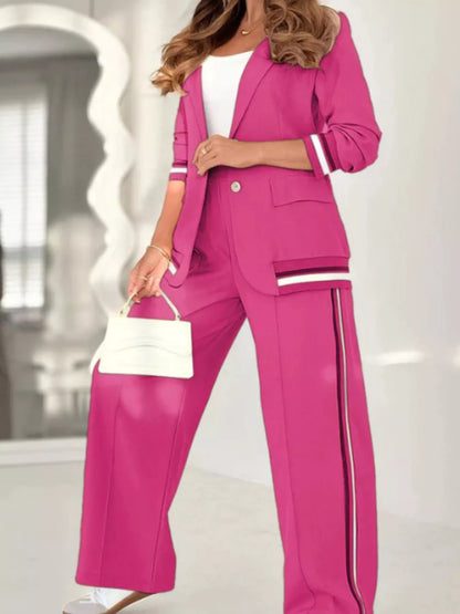 Plus Size Button Down Jacket and Pants Set