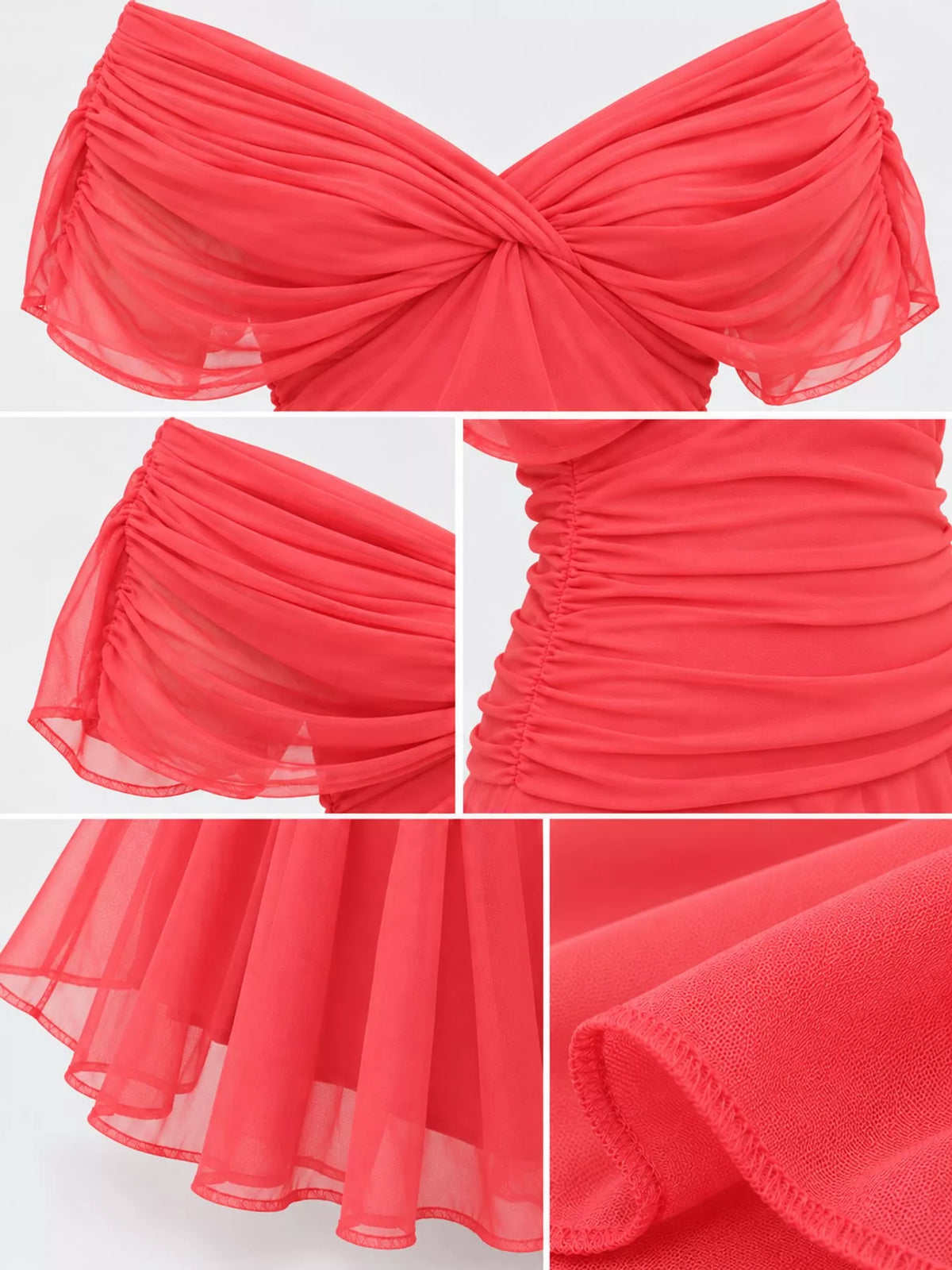 Off-shoulder ruched tulle dress, view 14