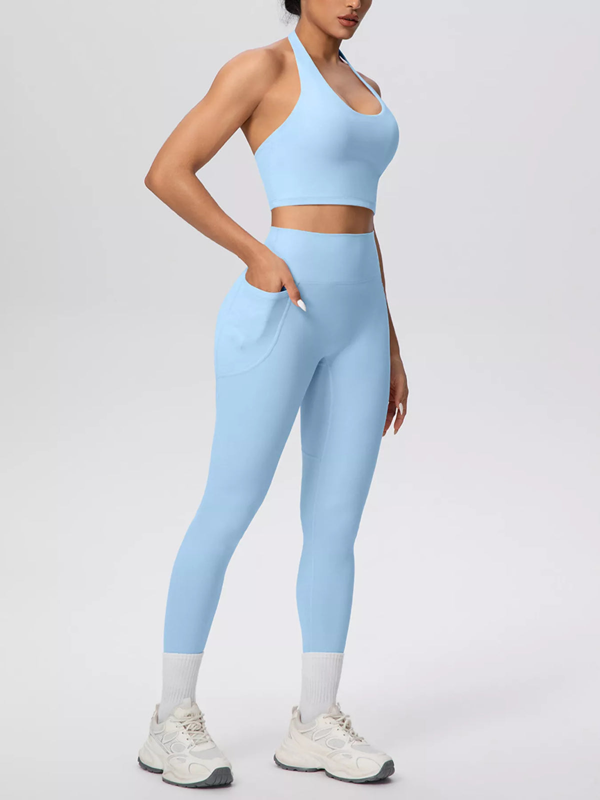 Halter Neck Crop Top & High-Waisted Leggings Set