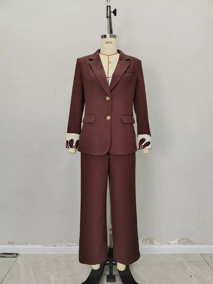 Lapel Collar Blazer and Wide Leg Pants Set