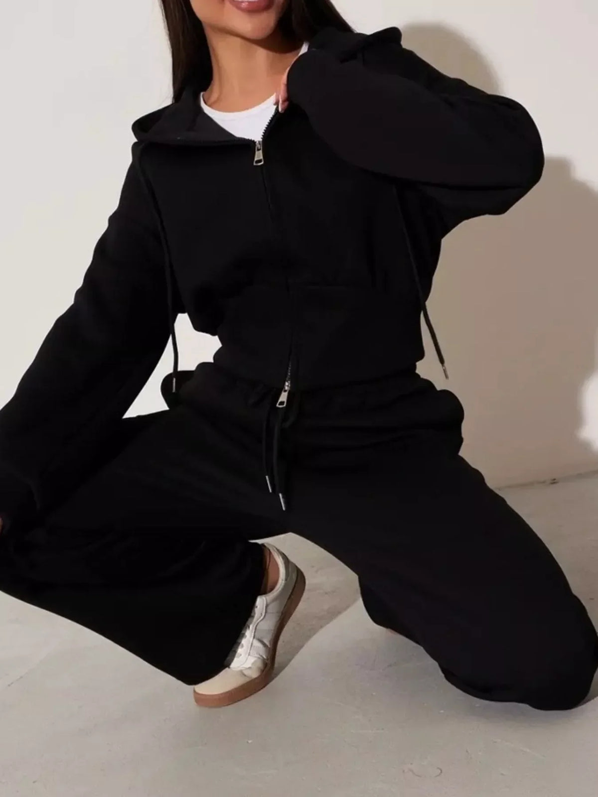 Zip-Up Hoodie & Wide-Leg Sweatpants Set