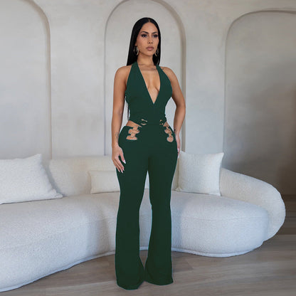 Deep V Hollow One-Piece Pants