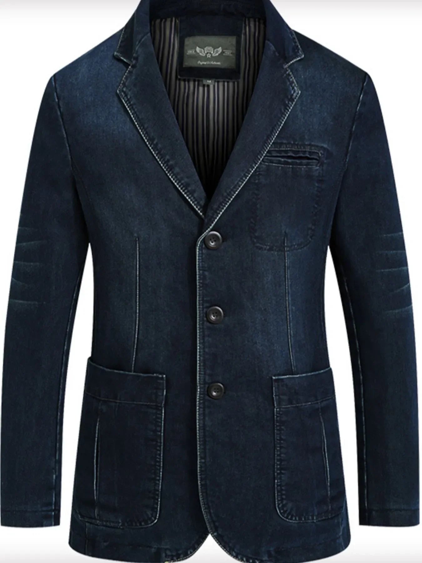 Men's Plus Size Single-Breasted Denim Jacket